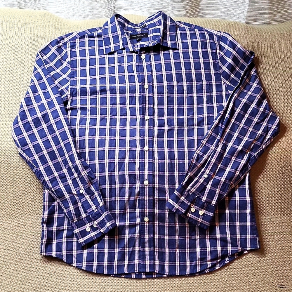 Banana Republic Men’s Untucked Fit Plaid Button Down Shirt Size XL Blue